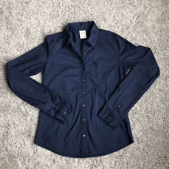 Abercrombie & Fitch Tops - Abercrombie Navy Blue Logo Button Down